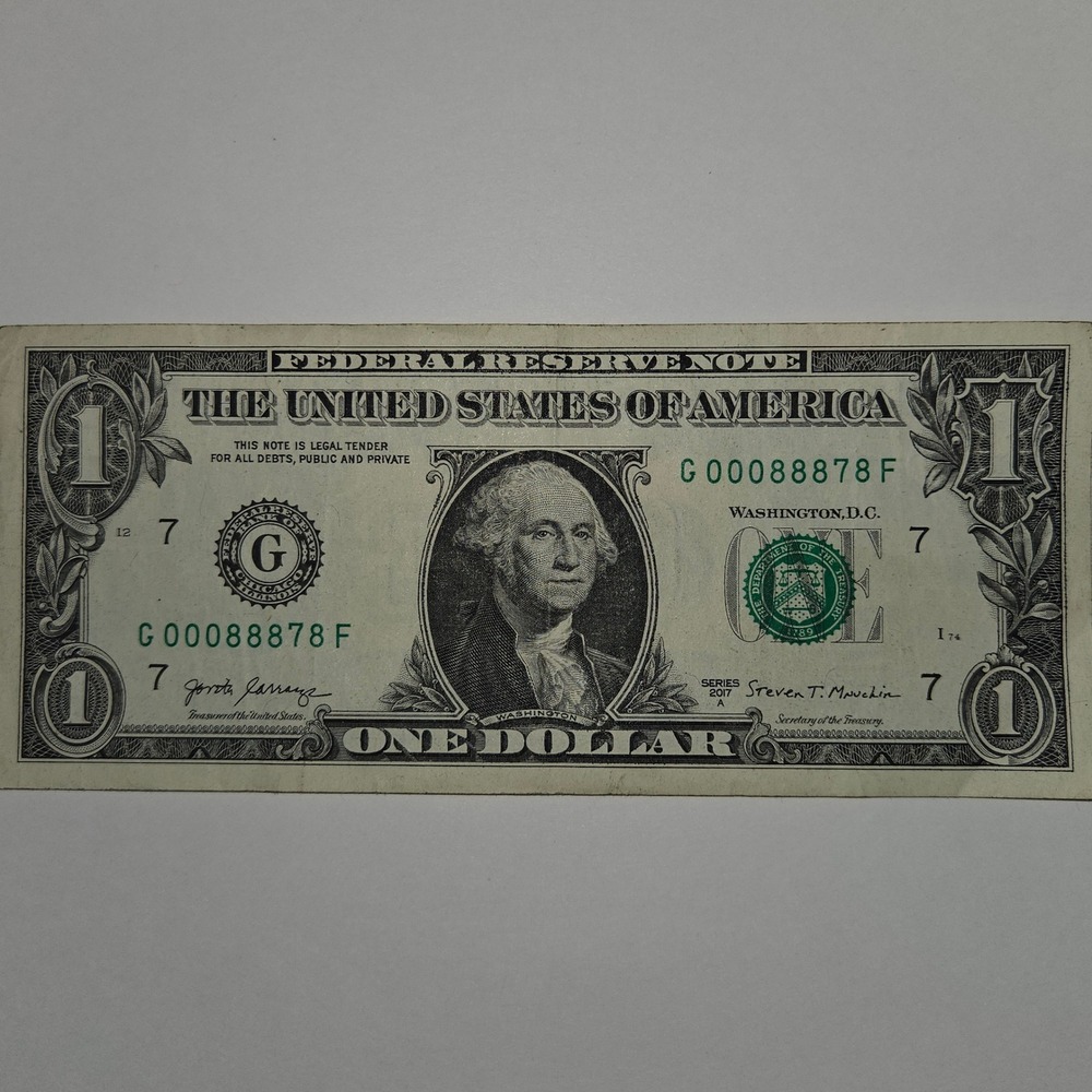 2017A One Dollar Bill Trinary Note Chicago G00088878F Fancy SN (B229) - Picture 2 of 4
